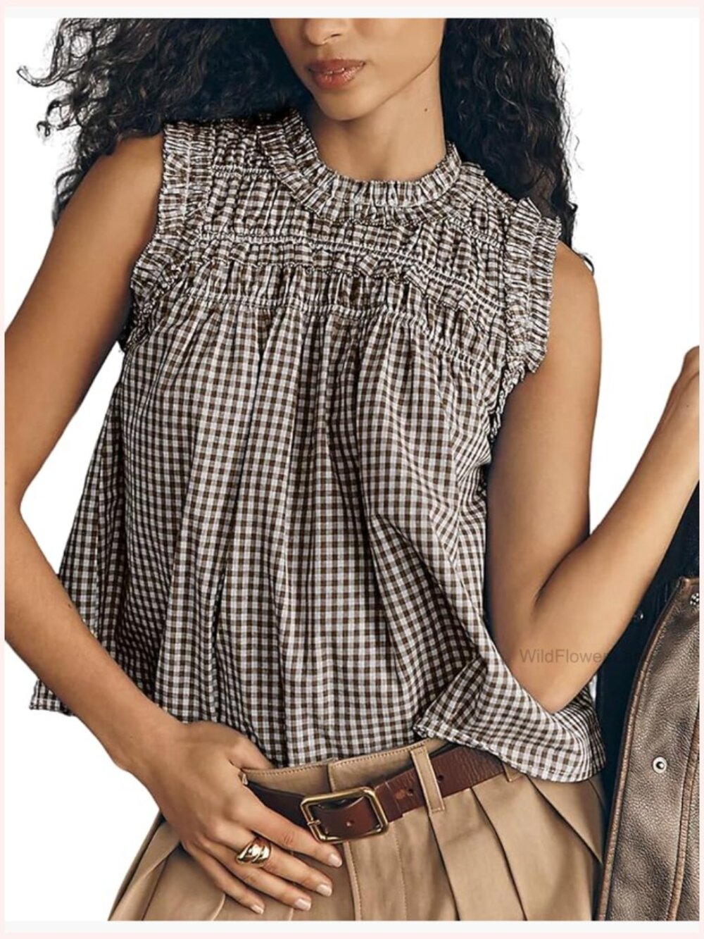 Babydoll Sleeveless Peplum Plaid Blouse Cotton Summer Top - Picture 1 of 7